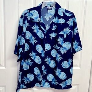 Pacific & CO Black Shades Of Blue Tropical Pineapple Print Pocket Shirt Size XXL